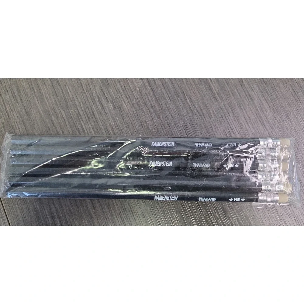 Vintage Kamenstein  Thailand Pencils HB Black Wooden w/ White Erasers Lot of 6